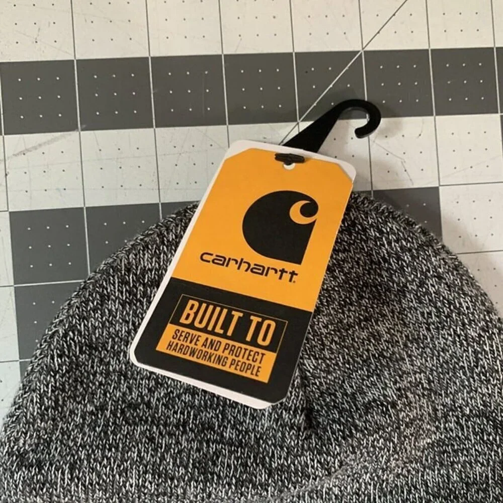 Carhartt Knit Cuffed Gray Beanie Hat Rib Knit OSFA Acrylic Embroidered